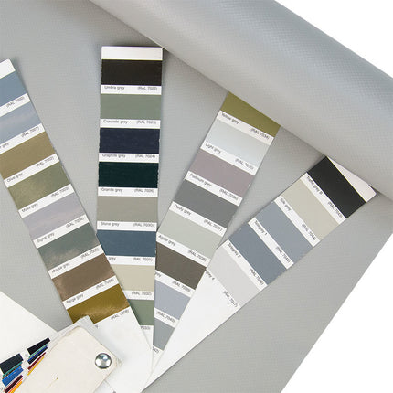 Abdeckplanemarkt 250 cm PVC Plane 650 g/m2 hellgrau RAL 7038 – Meterware